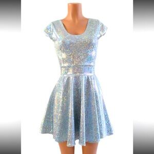 Holographic frostbite skater dress sparkly cap sleeve - BNWT